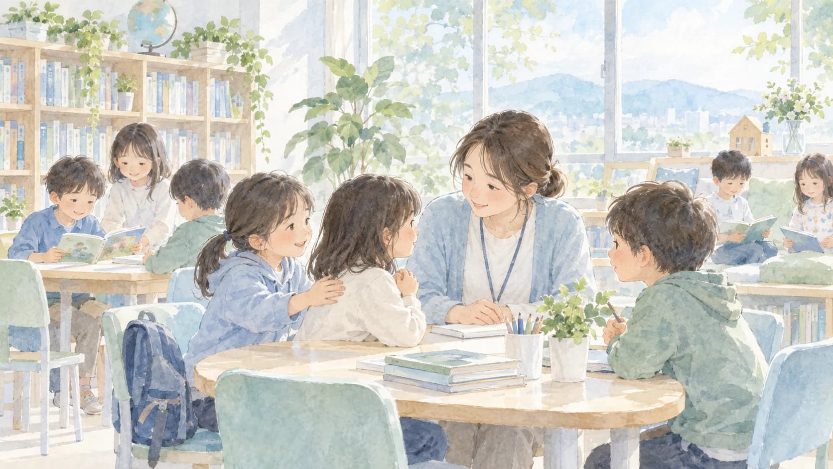 子どもたちが安心して話せる学びの場を描いたイラスト